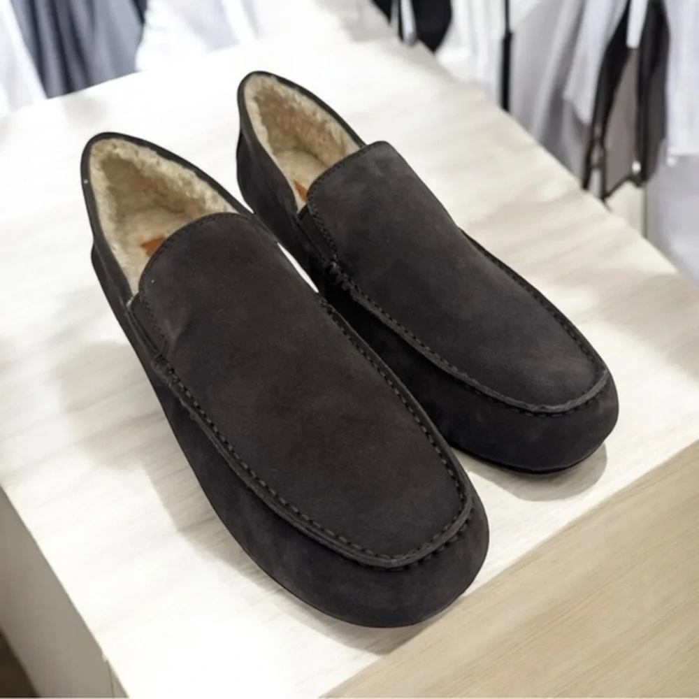 VINCE Gomez Faux Fur Lined Suede Loafers in Palomar Size 13 Men NIB